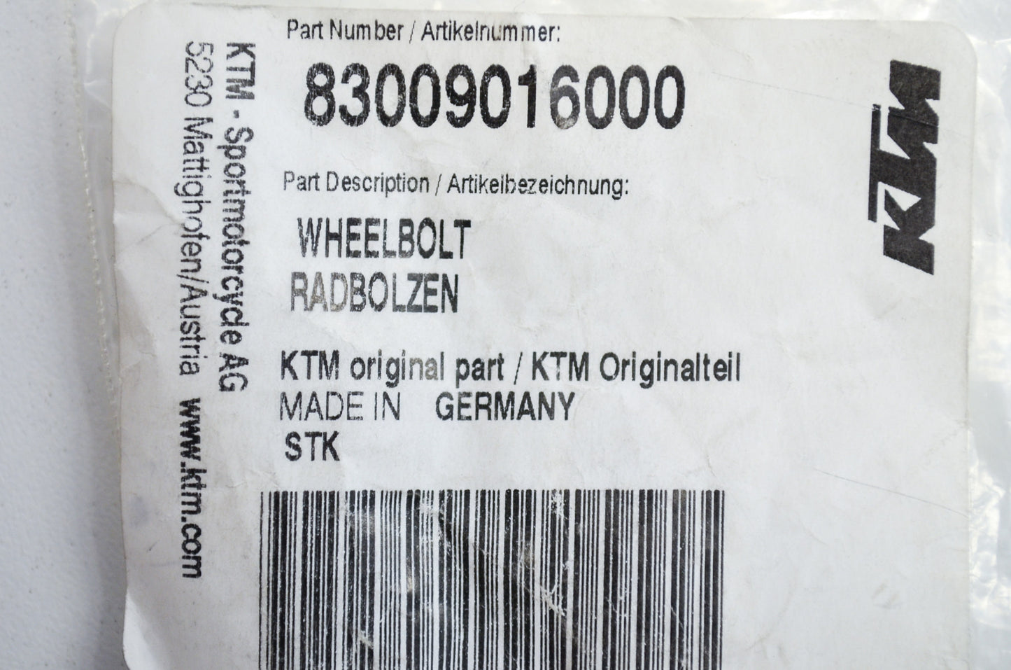 OEM KTM 83009016000 Bolt Wheel Qty 2 NOS