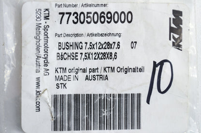 OEM KTM 77305069000 Bushing 7.5x12x28x7.6 Qty 2 NOS