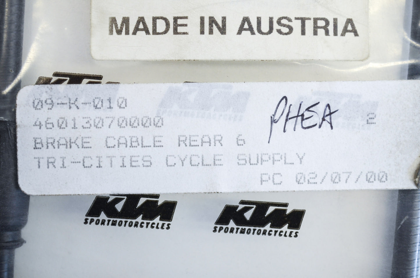 OEM KTM 46013070000 Rear Brake Cable NOS