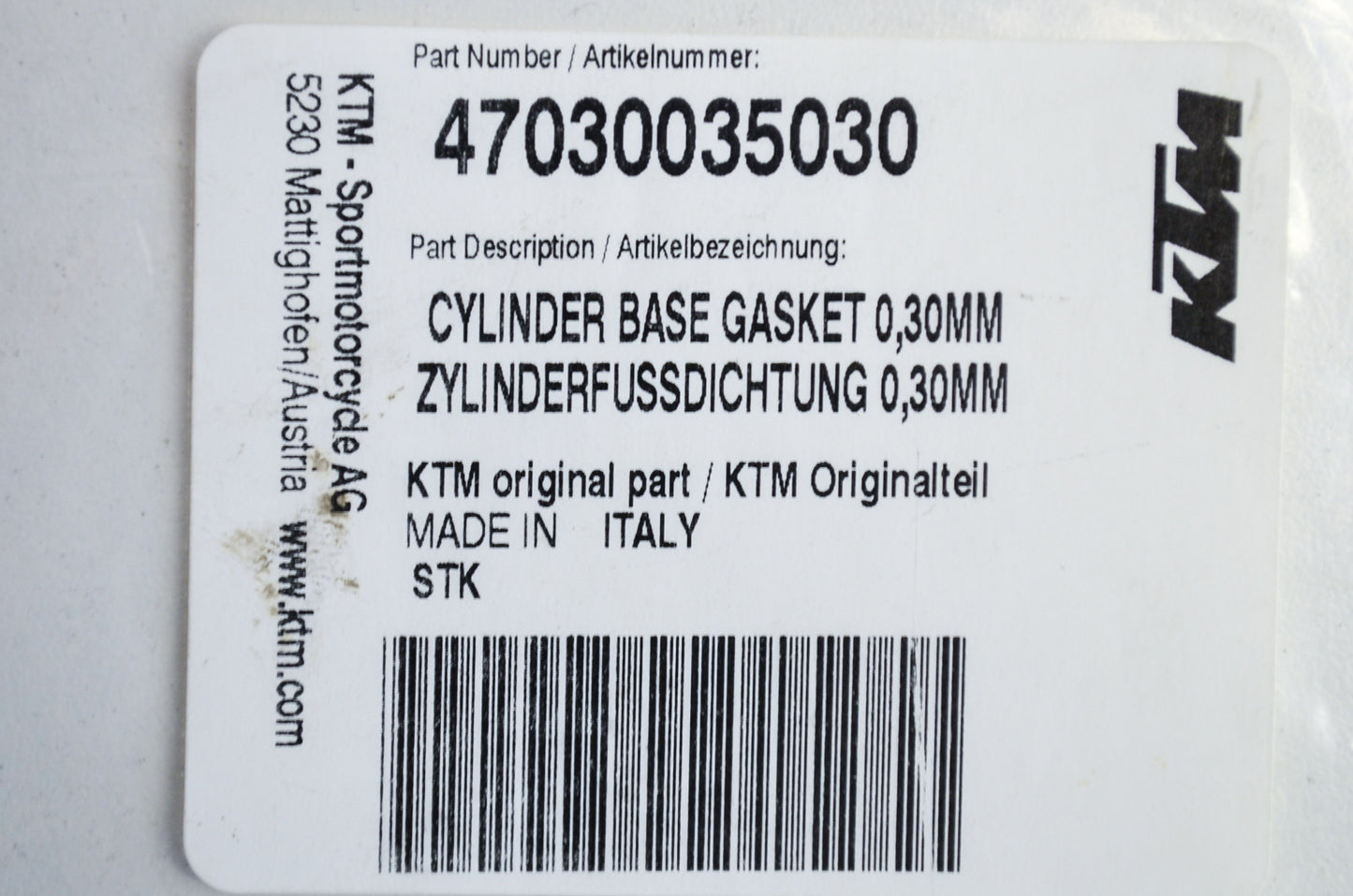 OEM KTM 47030035030 Cylinder Base Gasket 0.30mm NOS