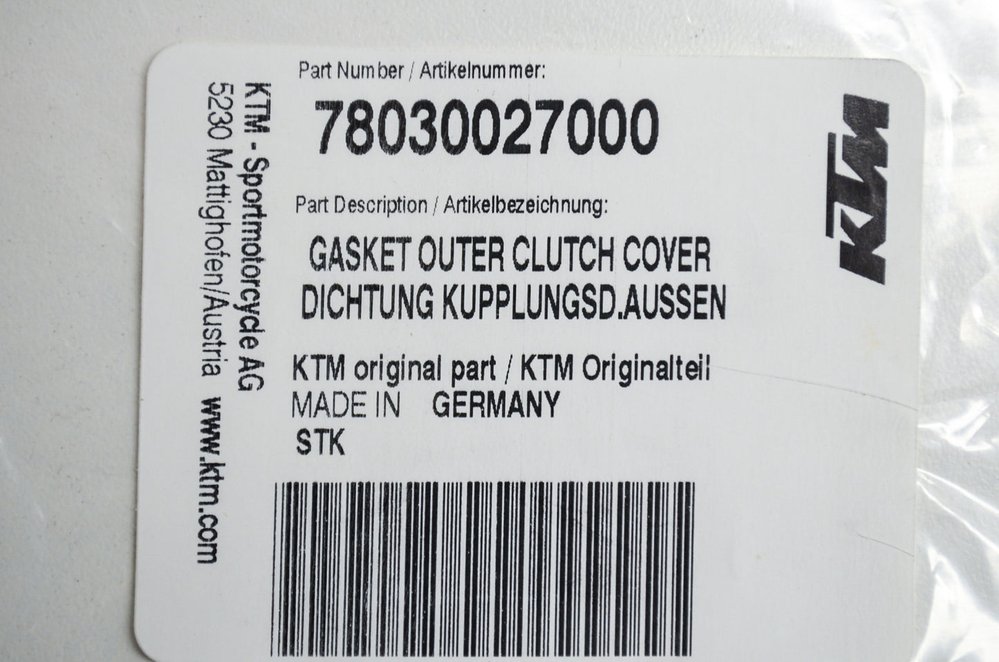 OEM KTM 78030027000 Outer Clutch Cover Gasket NOS