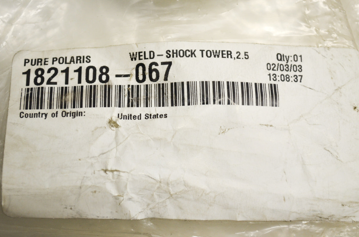 OEM Polaris 1821108-067 Black Right Hand 2.5 Weld Shock Tower NOS