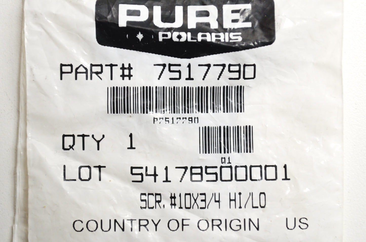 New OEM Polaris 7517790 Hi/Lo Screws #10X3/4 QTY 2 NOS