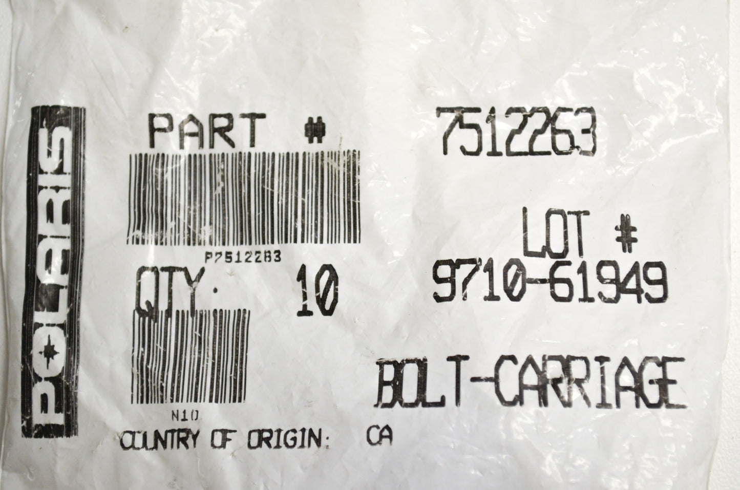 OEM Polaris 7512263 Carriage Bolt Qty 5 NOS