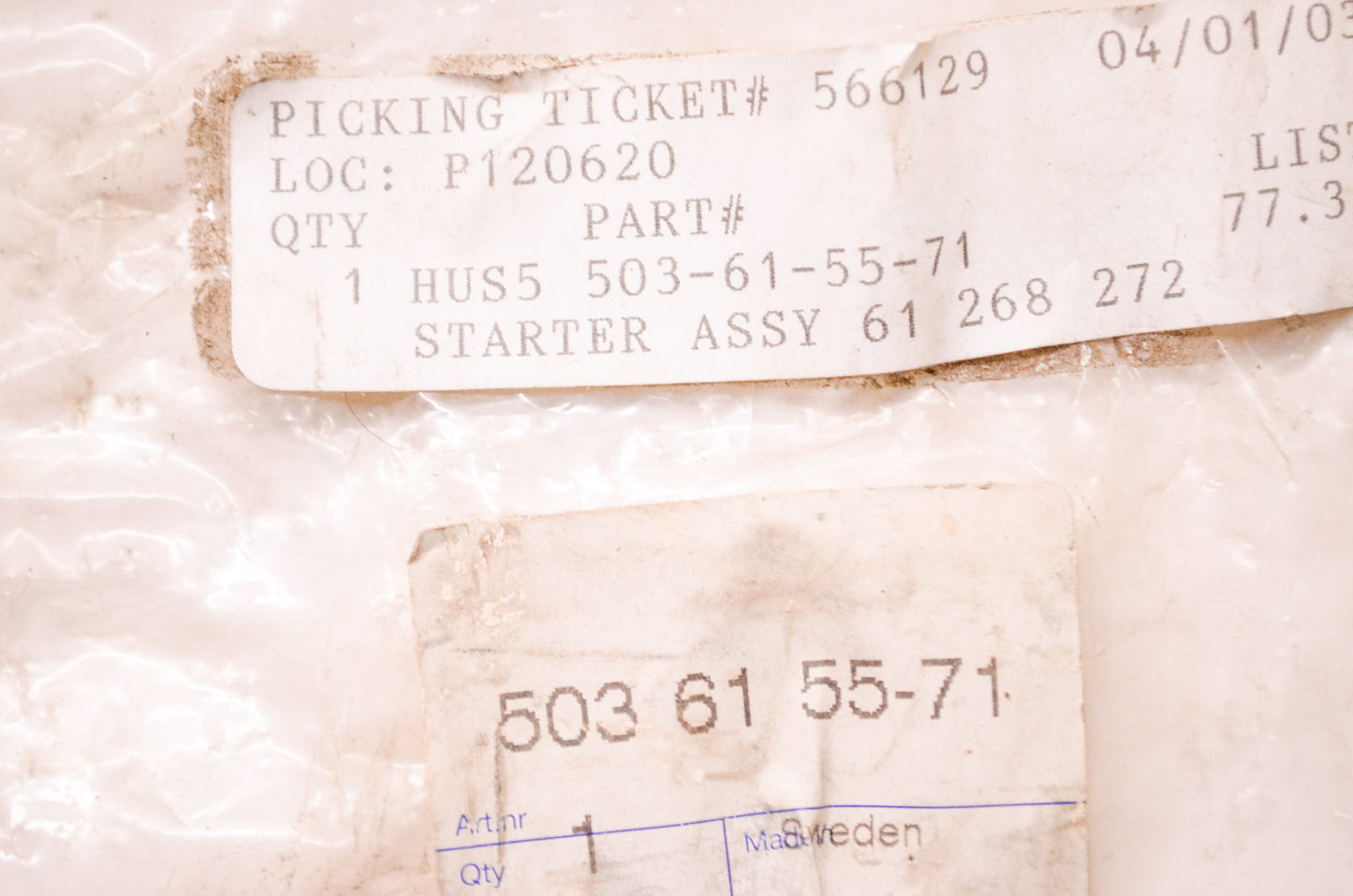New Husqvarna Starter Assembly 61 NOS