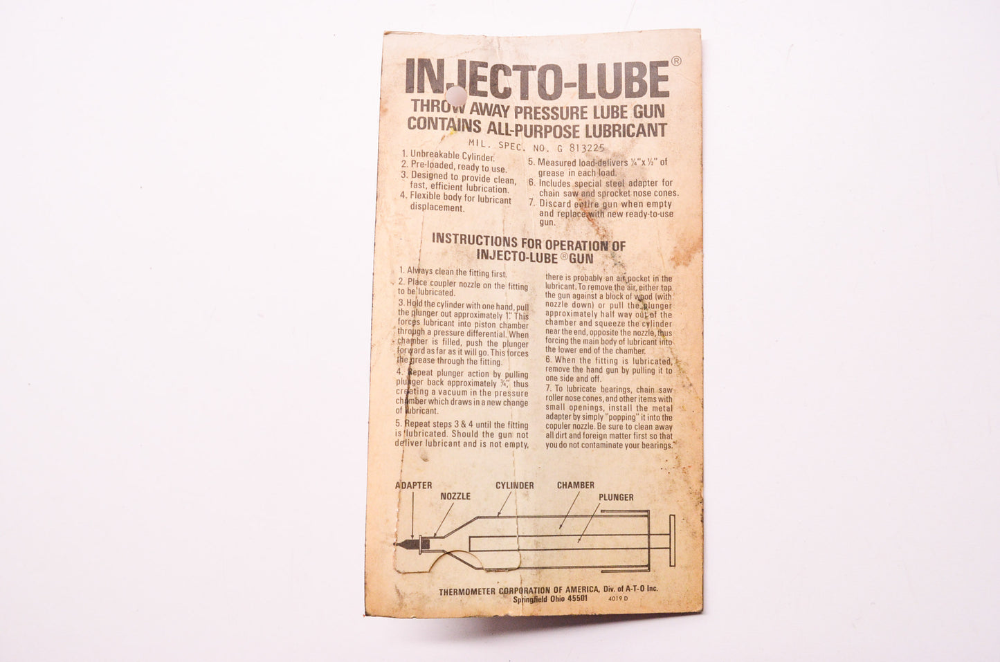 Injecto-Lube Grease Gun All Purpose Lubricant 1.5 oz w/ tip for Chain Saws Rolle