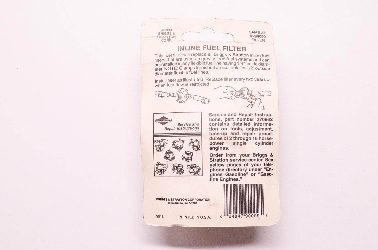 New OEM Genuine Briggs & Stratton Fuel Filter 7 - 12 HP NOS