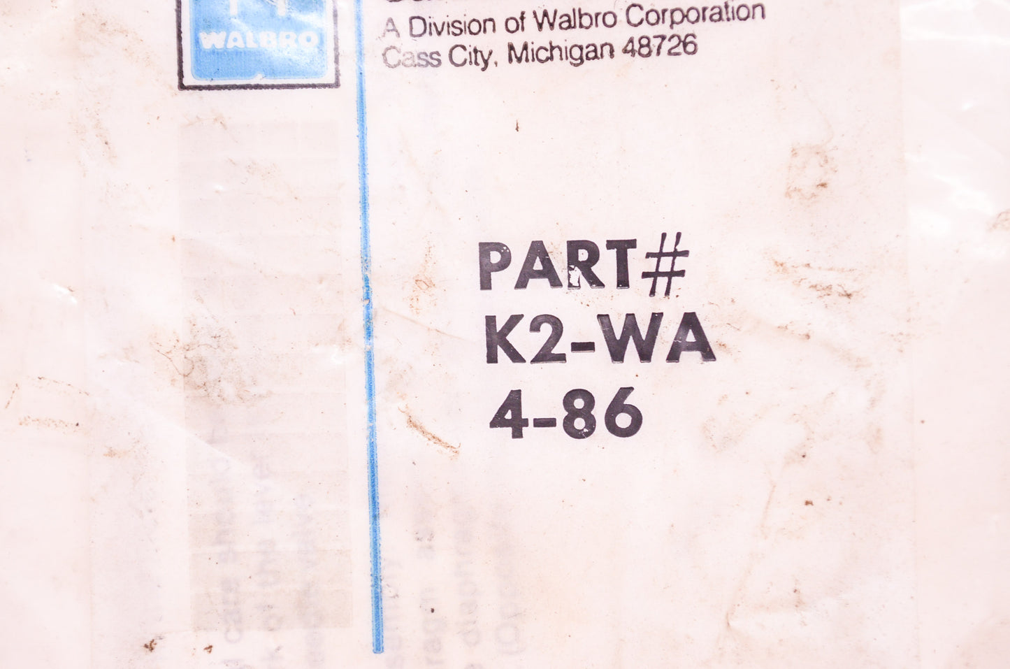 Walbro K2-WA 4-86 Carburetor Diaphragm Gasket Kit NOS