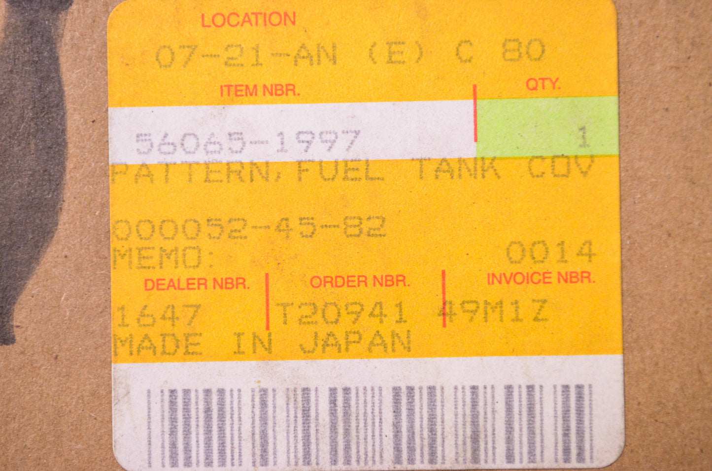 Fuel Tank Cover Pattern NOS