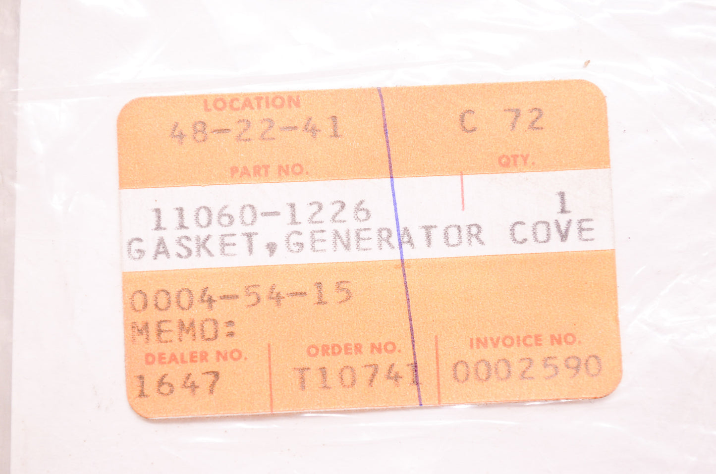 Generator Cover Gasket NOS