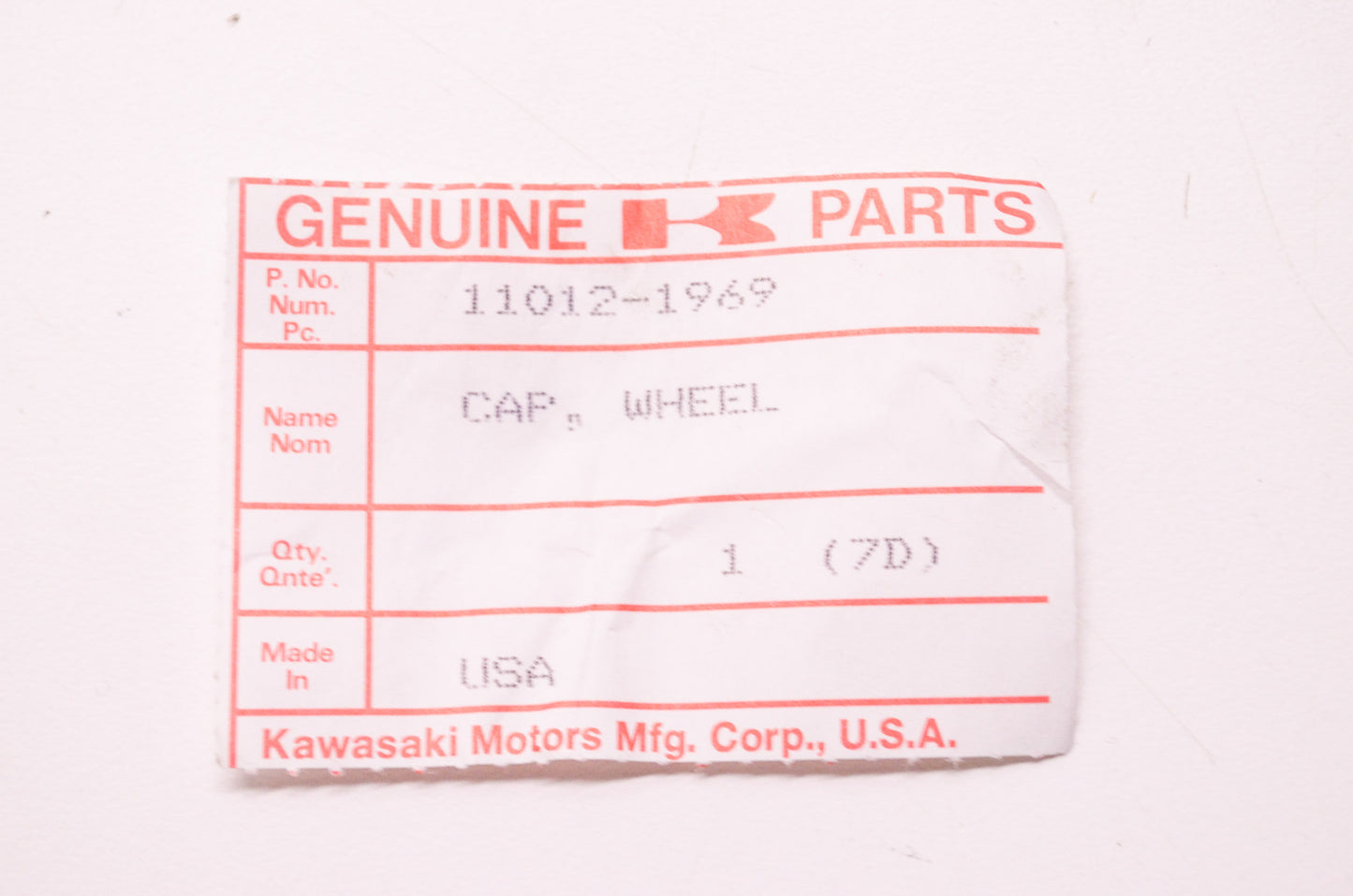 New OEM Kawasaki 11012-1969 Wheel Cap NOS