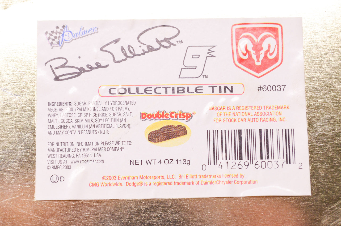 Nascar Bill Elliott 9 Dodge Collectible Tin 2003