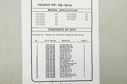 New Vesrah Complete Gasket Set Honda 84-86 ATC200 NOS