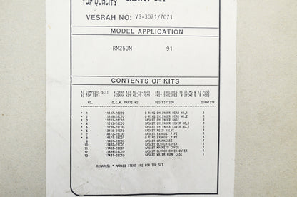 New Vesrah Complete Gasket Set Suzuki 91 RM-250M NOS