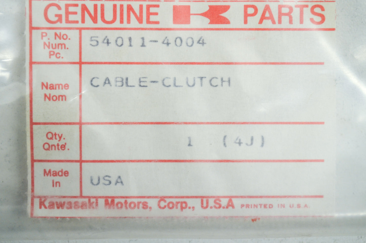 OEM Kawasaki 54011-4004 Clutch Cable NOS