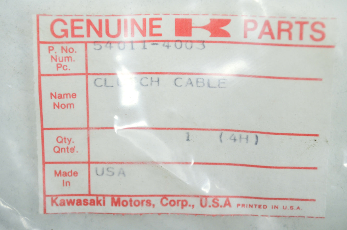 OEM Kawasaki 54011-4003 Clutch Cable NOS