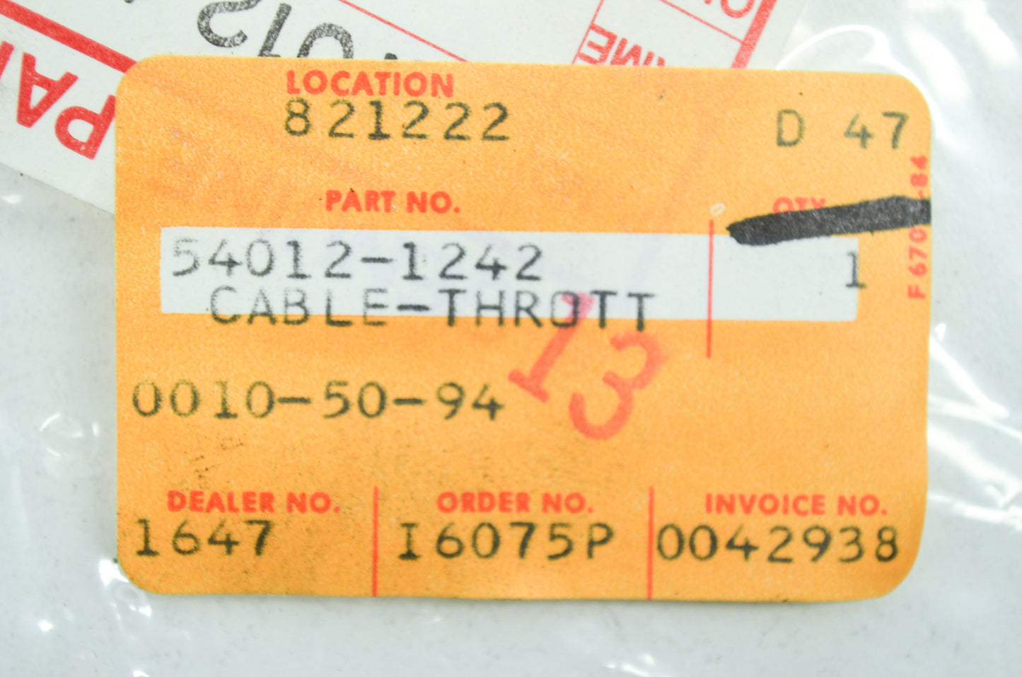 OEM Kawasaki 54012-1242 Throttle Cable NOS