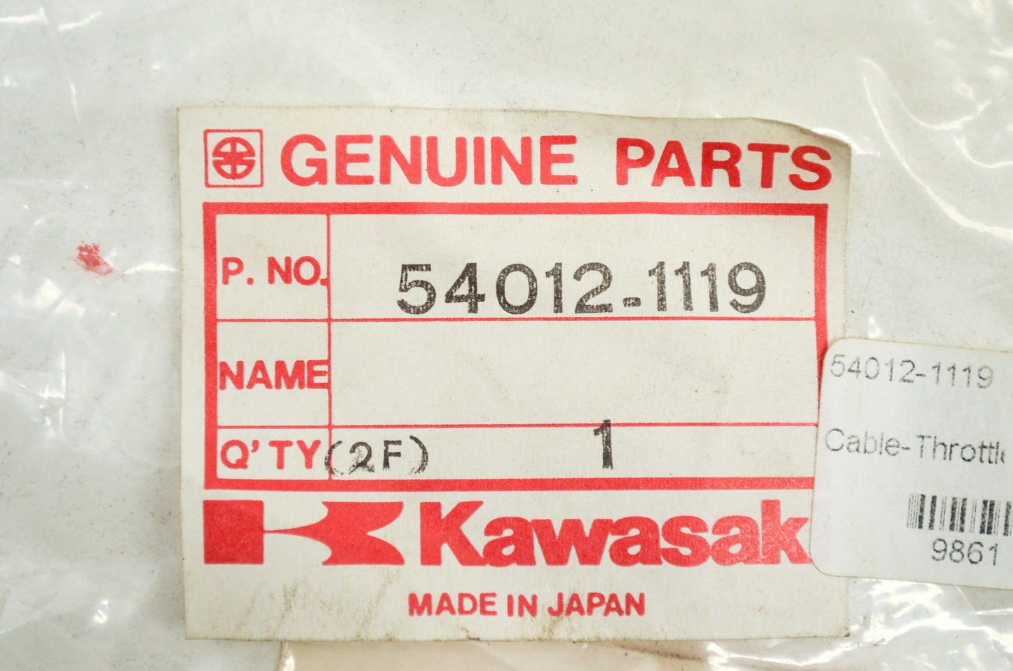OEM Kawasaki 54012-1119 Throttle Cable NOS