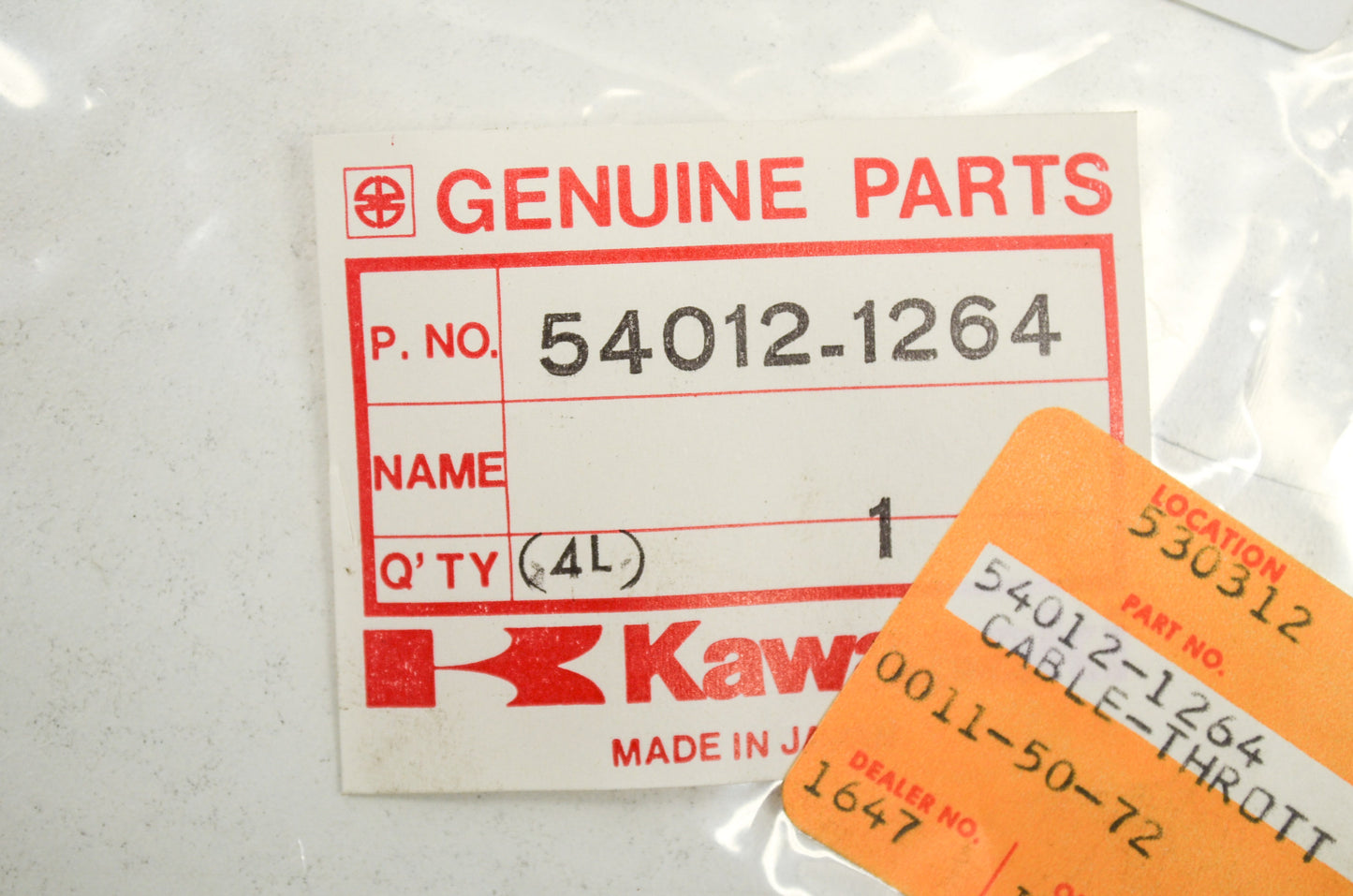 OEM Kawasaki 54012-1264 Opening Throttle Cable NOS