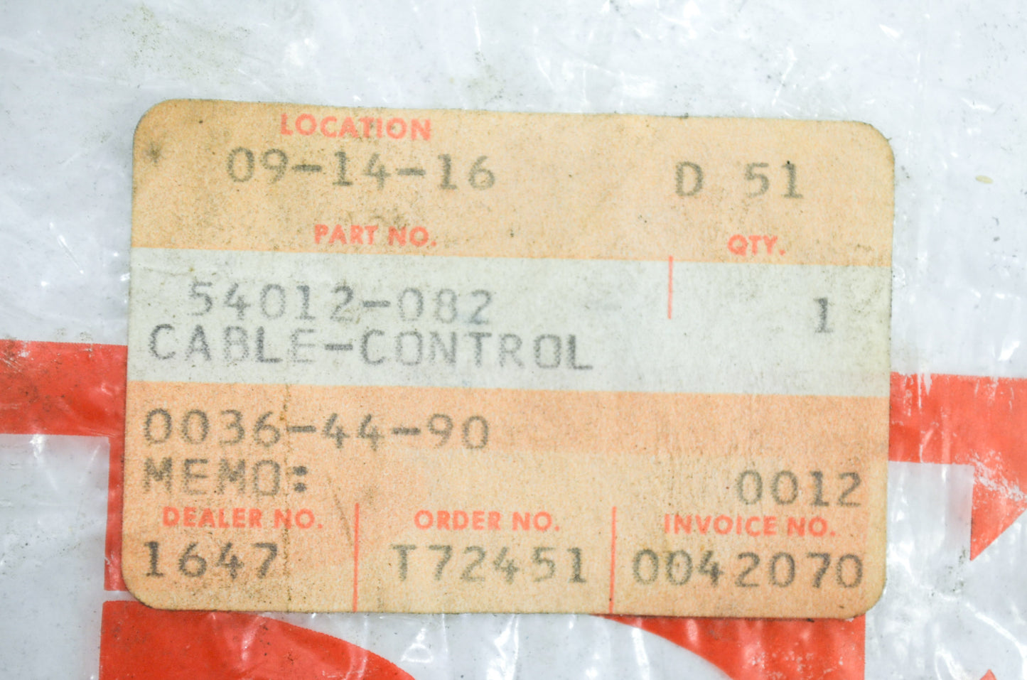 OEM Kawasaki 54012-082 Control Cable NOS