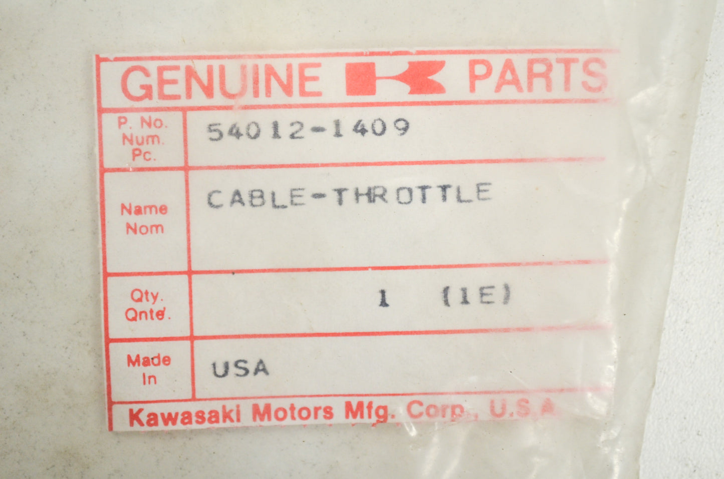 OEM Kawasaki 54012-1409 Throttle Cable NOS