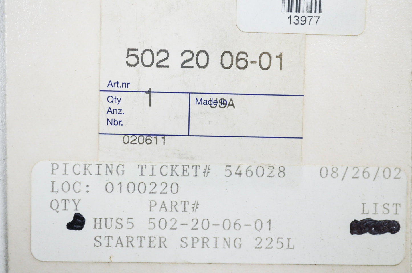 New OEM Husqvarna Starter Spring 225 227 232 343 345 NOS