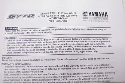 OEM Yamaha GYT-4D334-00-00 Frame Skid Plate Assembly NOS