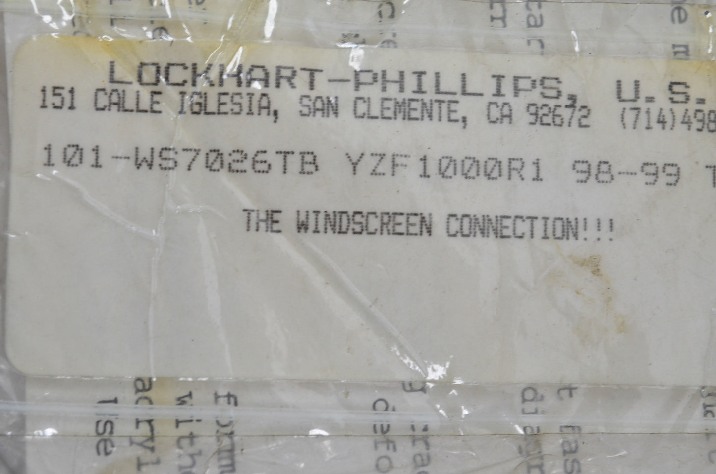 Lockhart Phillips 101-WS7026TB Transparent Blue Speedscreen NOS