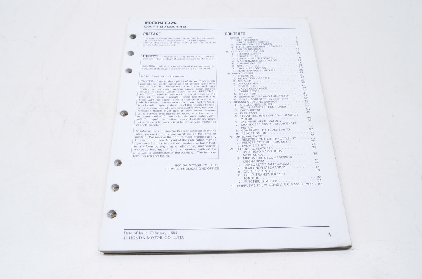 OEM Honda 61ZE011 Shop Manual GX110/GX140 NOS