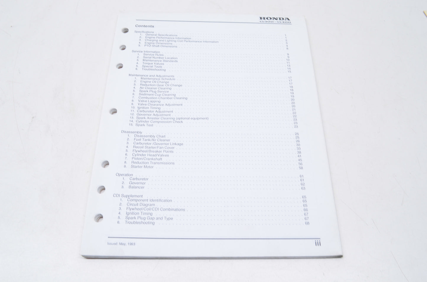 OEM Honda 6188900 Shop Manual G300/G400 NOS
