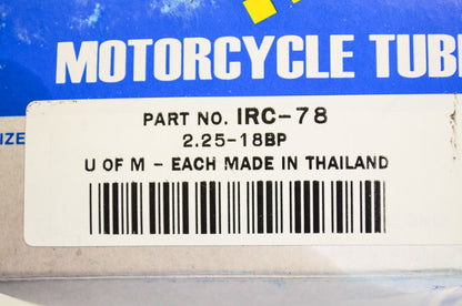 New IRC Motorcycle Tube 2.25-18 NOS