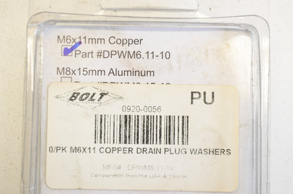 New Bolt Copper Drain Plug Washer M6x11 mm QTY 8 NOS