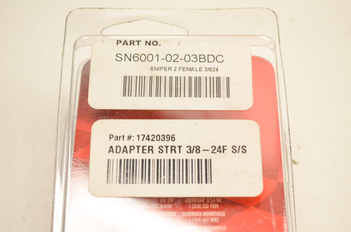 Goodridge SN6001-02-03BDC, 17420396 Sniper Two Female Straight Adapter 3/8-24 NO