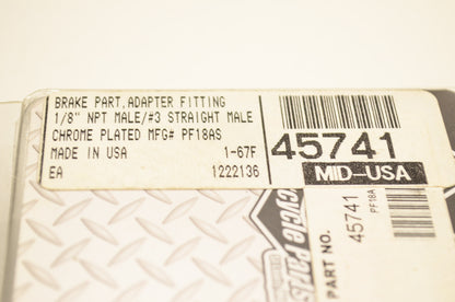 Mid USA 45741, PF18AS Brake Adapter Fitting Straight 1/8' NOS