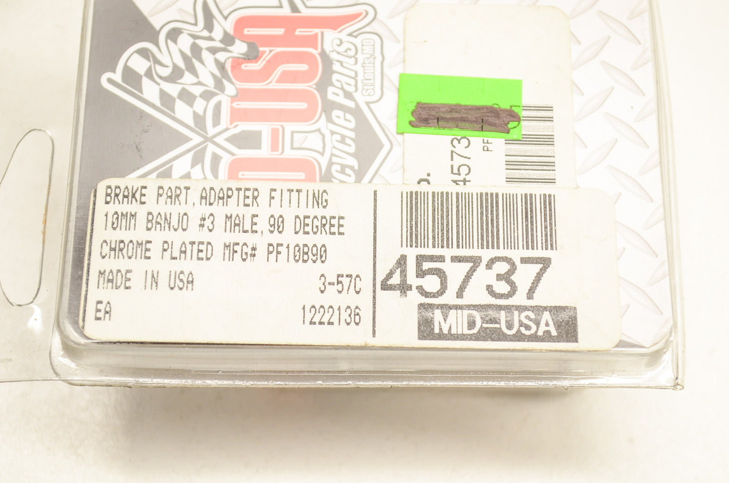 Mid USA 45737, PF10B90 Chrome Banjo Adapter Brake Fitting 90 Deg NOS