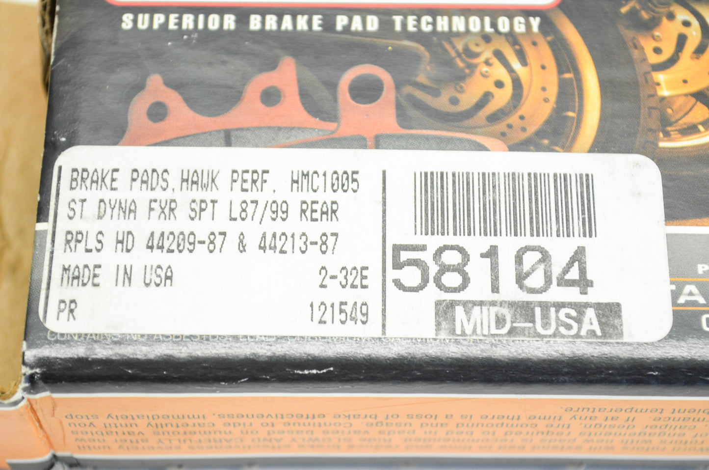 New Hawk Performance Rear Brake Pad Kit NOS