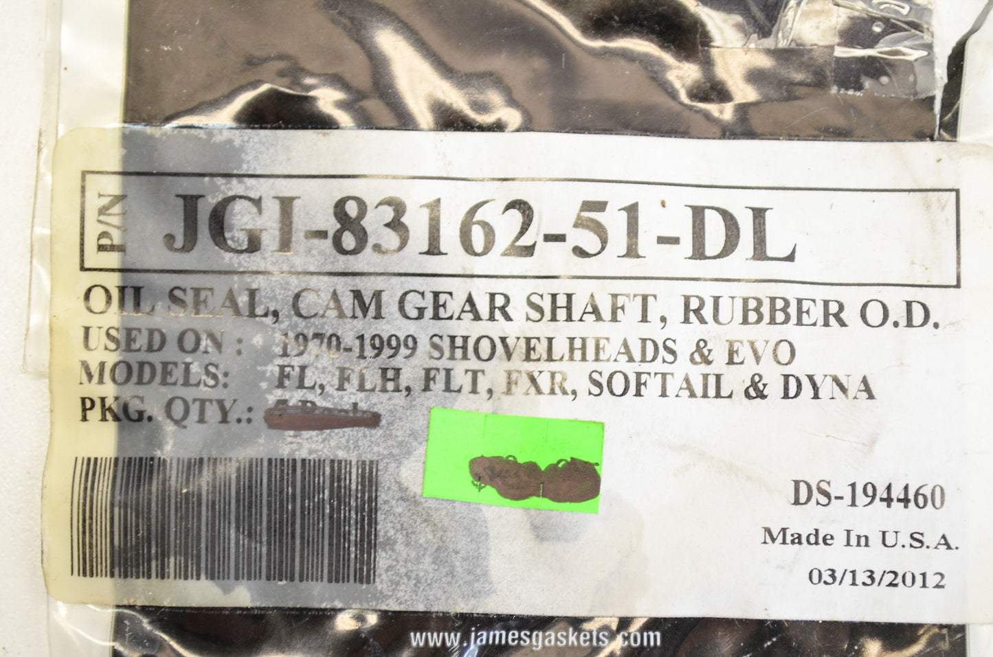 James Gaskets JGI-83162-51-DL, DS-194460 Cam Gear Shaft Oil Seal NOS