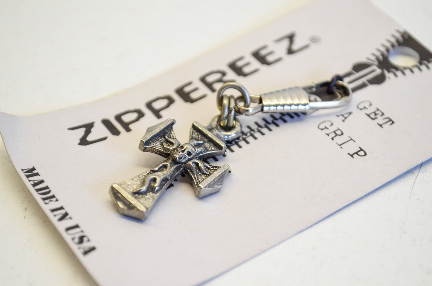 New Hot Leathers Cross w/ Skull Zipper Pull NOS