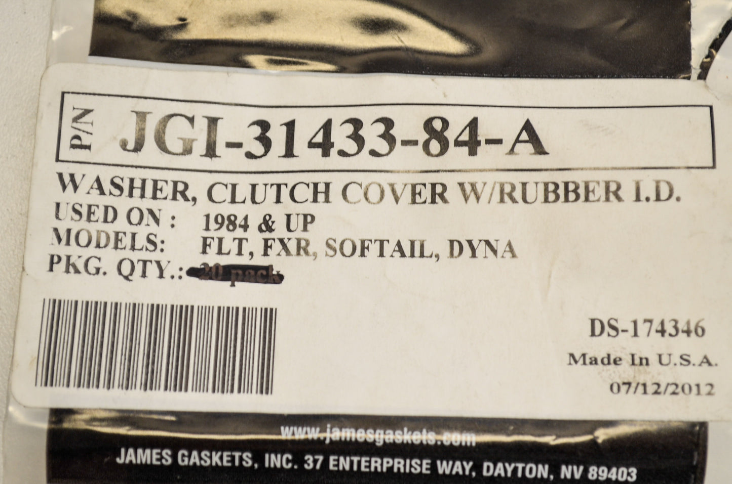 James Gaskets JGI-31433-84-A, DS-174346 Clutch Cover Washers Qty 12 NOS
