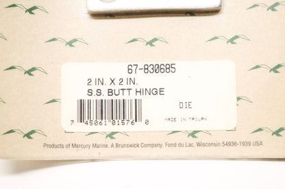 New Seafare Quicksilver Mercury Marine S.S. Butt Hinge 2x2' Qty 2 NOS