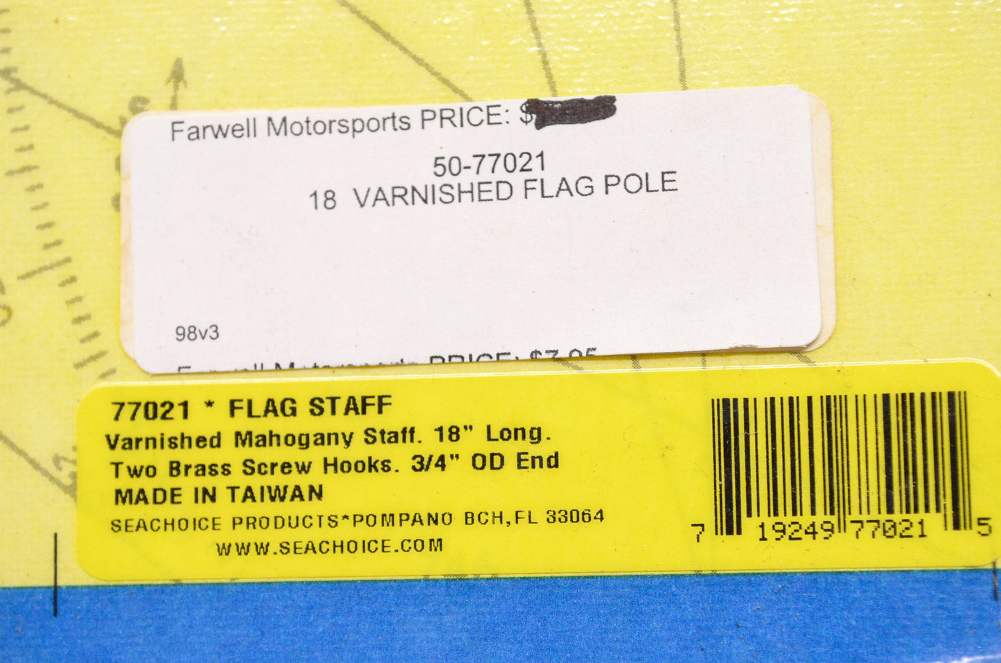 Flag Staff Pole 18' L x 3/4' OD End w/ 2 Brass Screw Hooks NOS