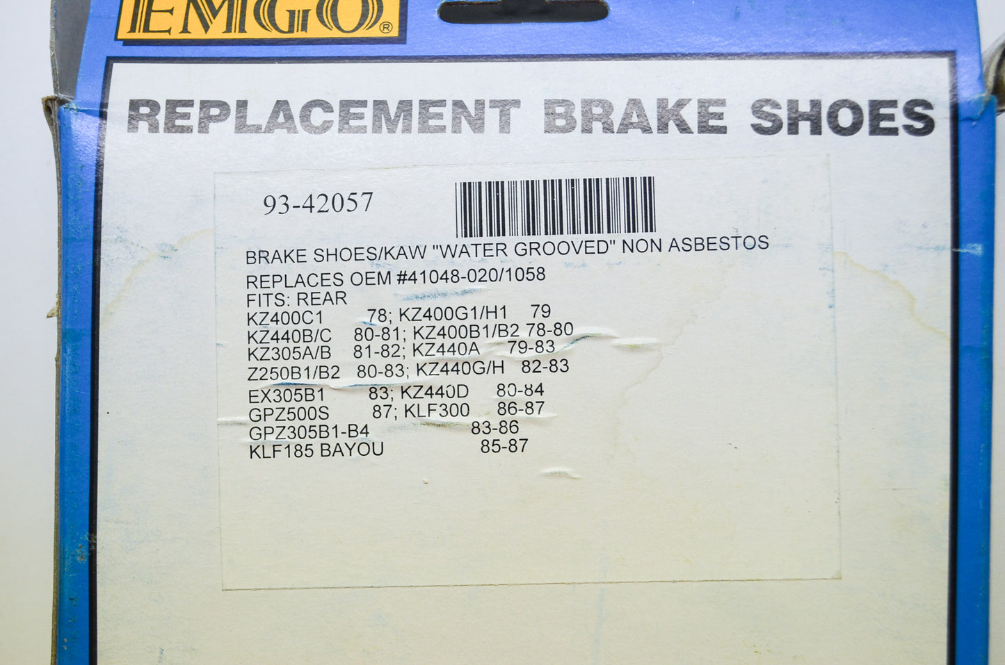 New Emgo Water Grooved Brake Shoes Qty 2 Kaw