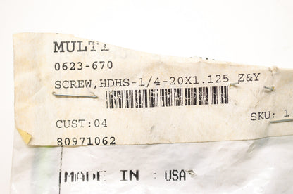 OEM Arctic Cat 0623-670 Screw HDHS-1/4-20X1.125 Z&Y NOS