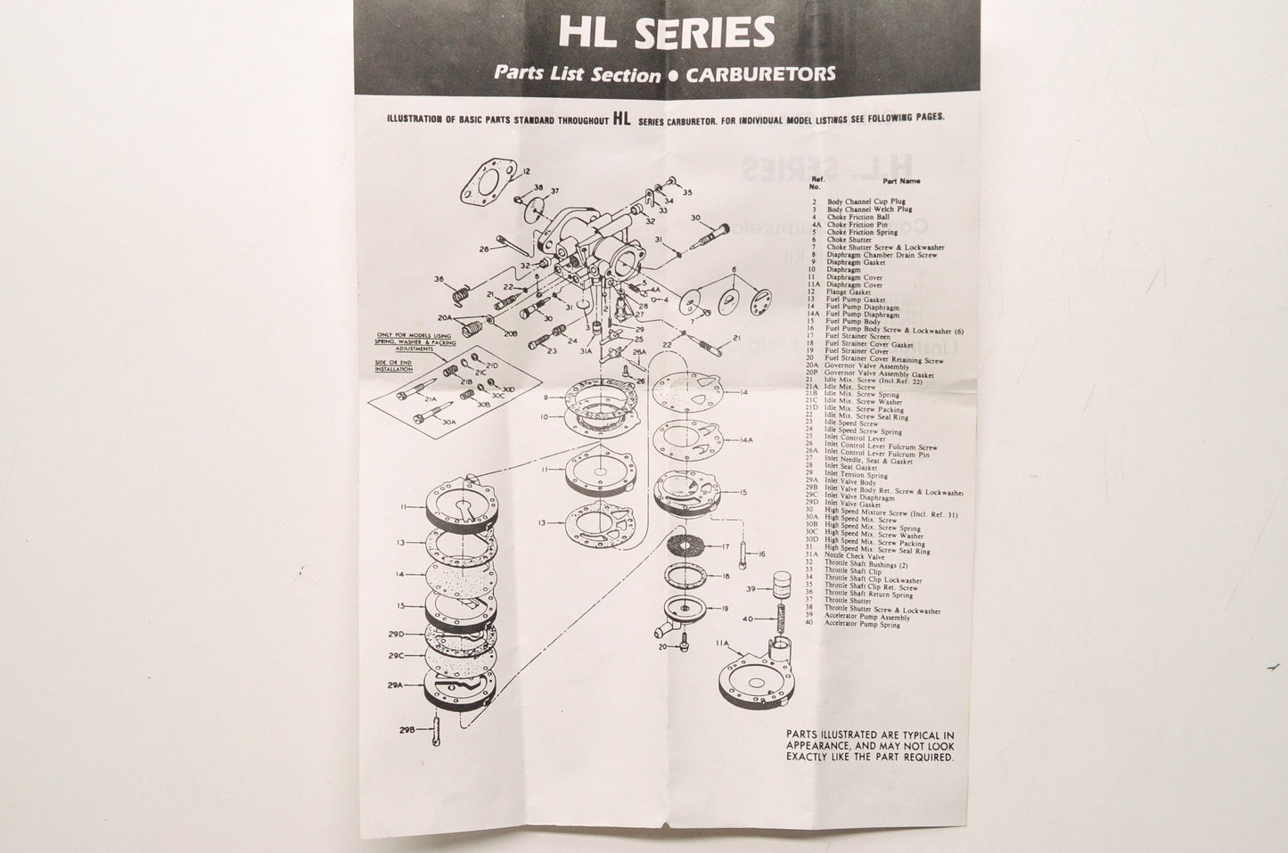 HL Series Carburetor Repair Kit NOS