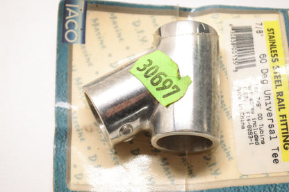 New D.I.Y. Marine Stainless Steel Rail Fitting 7/8' 60 Deg Universal Tee NOS