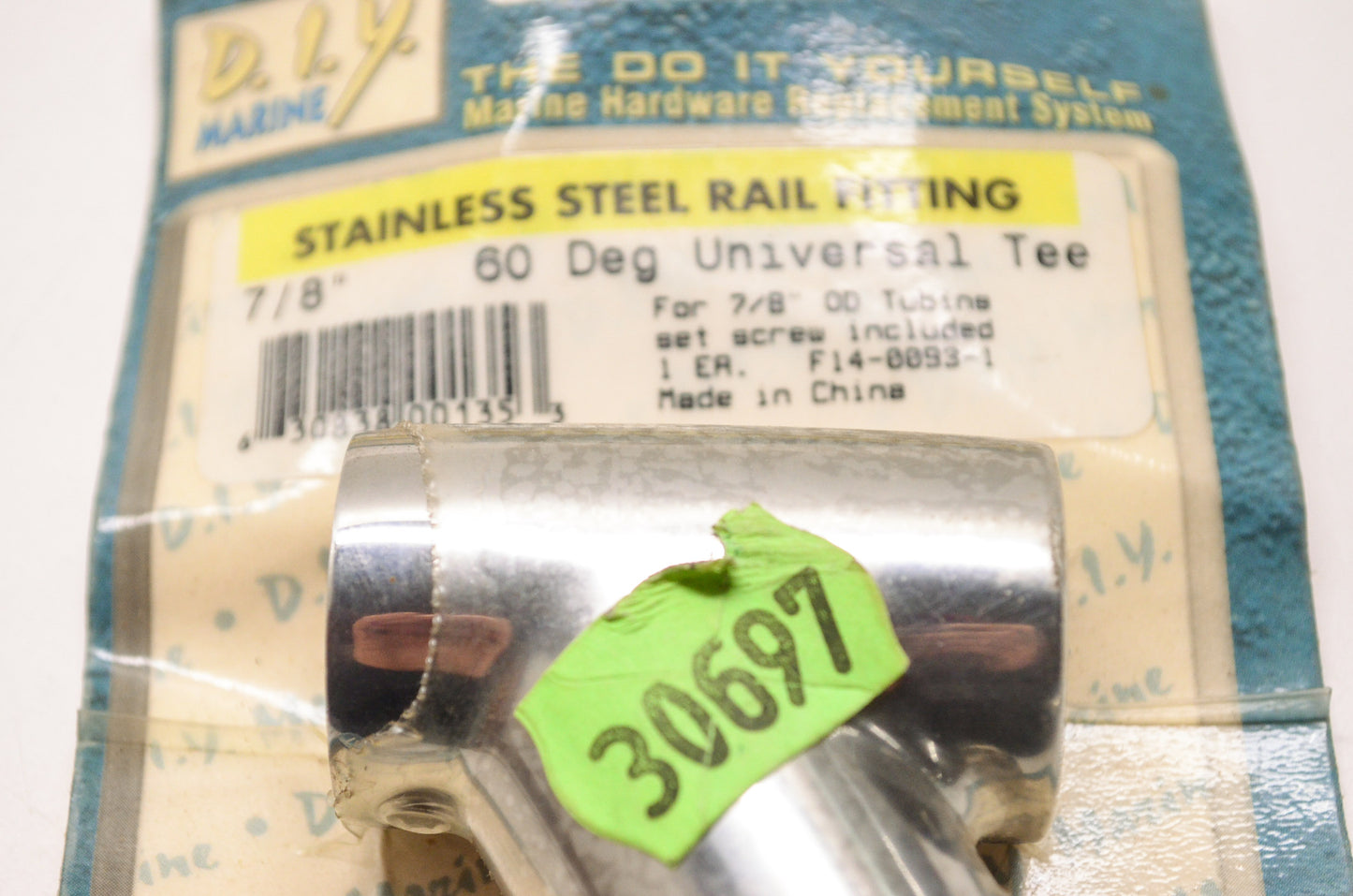 New D.I.Y. Marine Stainless Steel Rail Fitting 7/8' 60 Deg Universal Tee NOS
