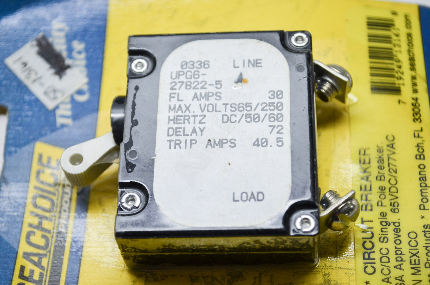 Seachoice Products 13161 Single Pole Circuit Breaker 30 Amp AC DC NOS