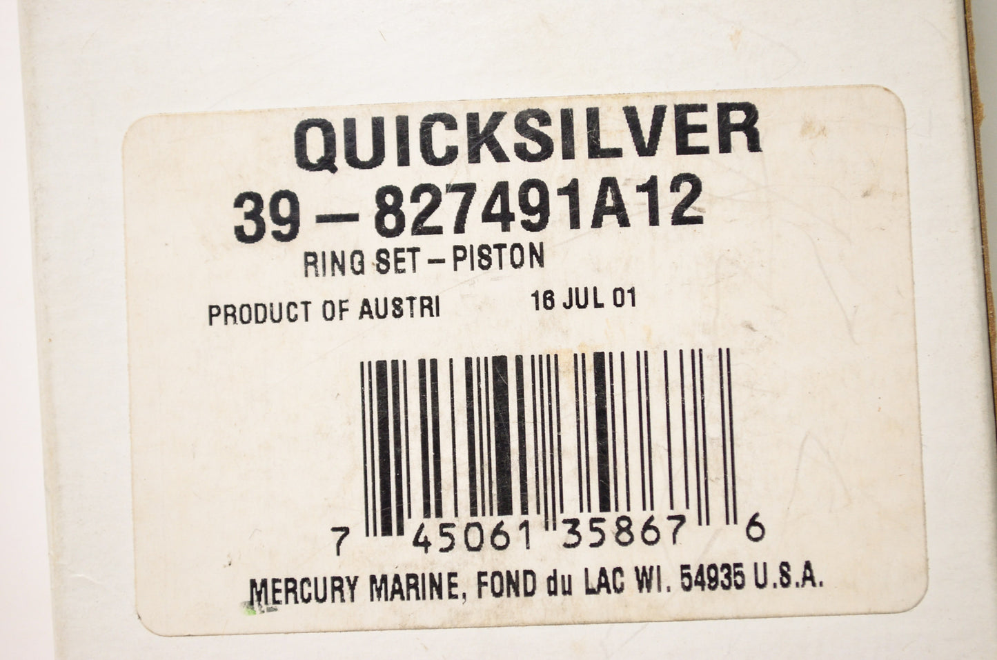 New OEM Quicksilver Piston Ring Set Qty 12 NOS