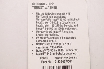 New OEM Quicksilver Mercury Marine Thrust Washer NOS