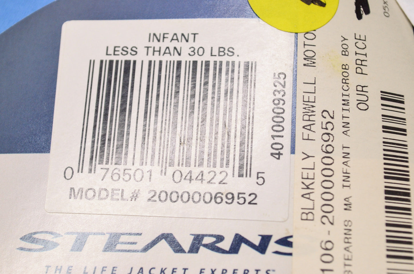 New Stearns Infant Nylon Antimicrobial Life Jacket Vest Under 30 lbs NOS